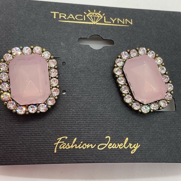 Traci Lynn Pink and Gold Statement Pierced Earrings - Picture 1 of 4